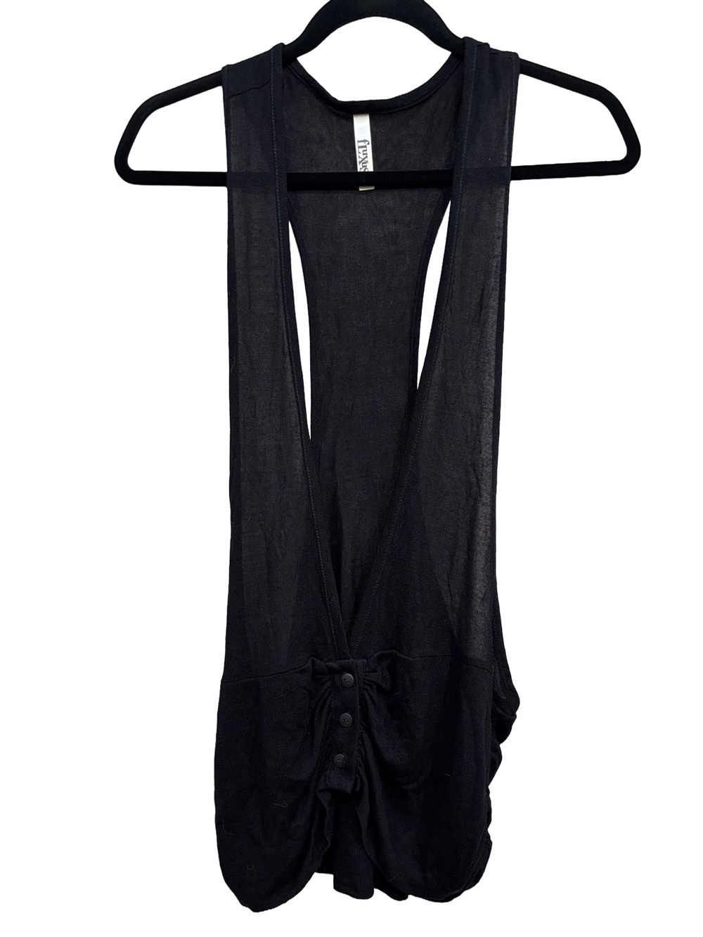 🎩 FLUXUS Black Lightweight long Sweater Vest racer back, side cutouts